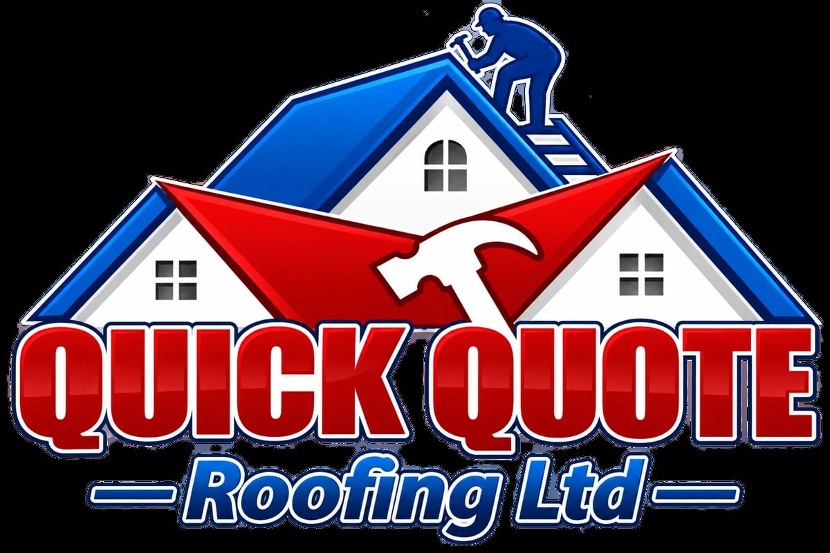 Quick Quote Roofing Ltd logo featuring blue and red roofing design with white house icon and hammer symbol